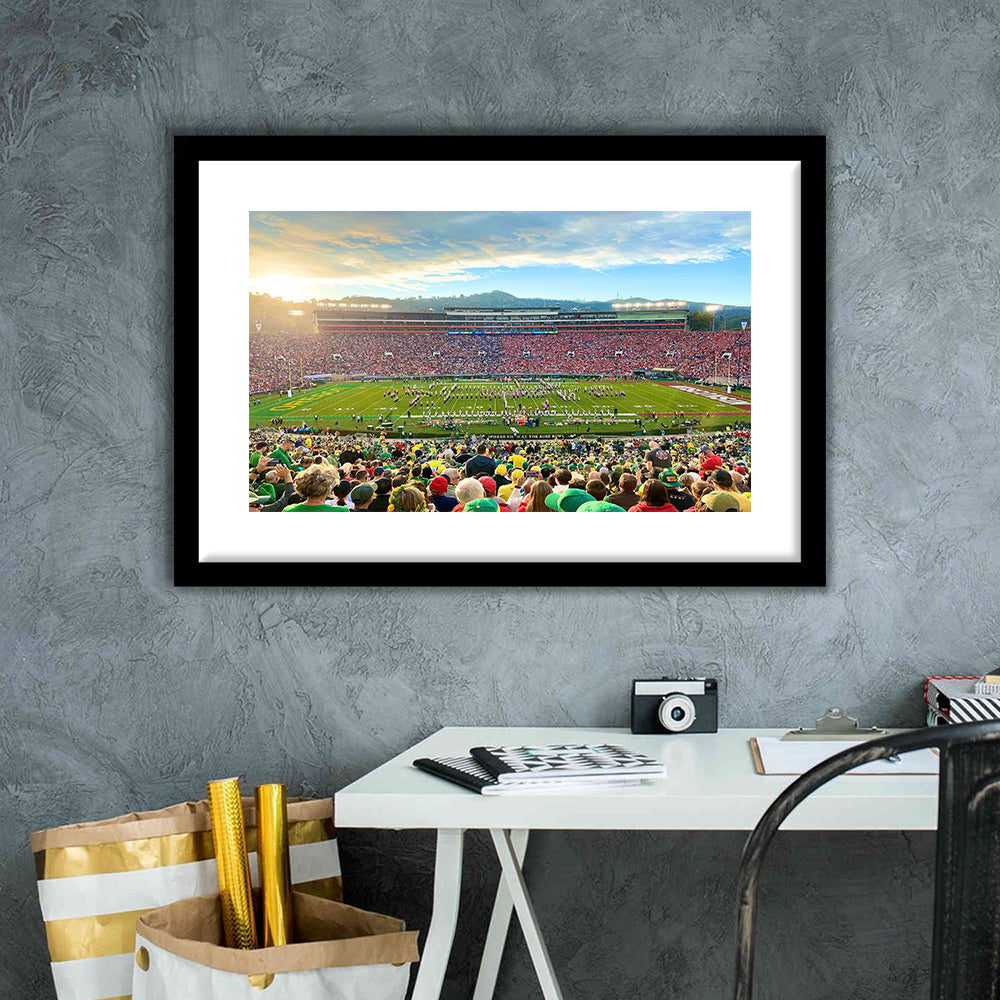 Rose Bowl in Pasadena, Stadium Canvas, Sport Art, Gift for him, White Border Framed Art Print Wall Decor