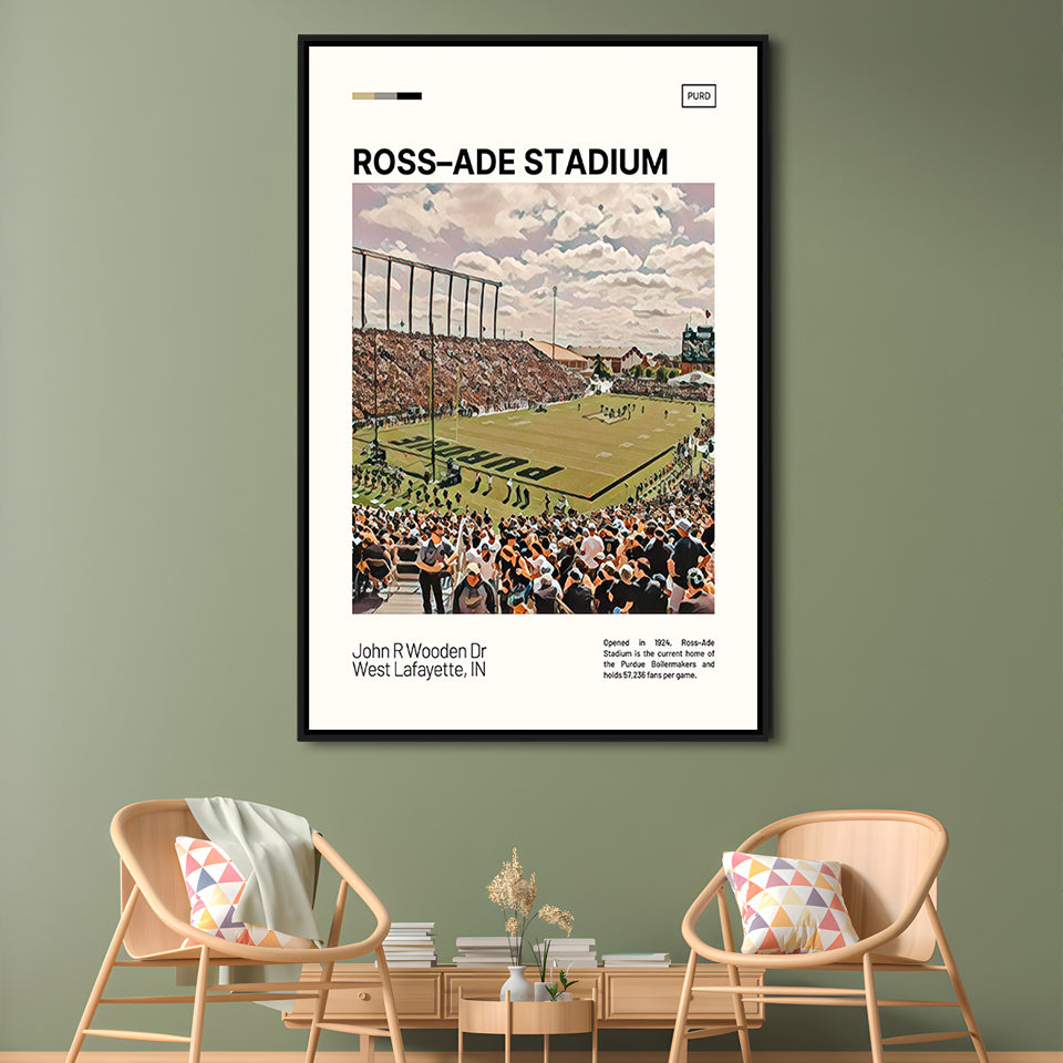 Ross Ade Stadium Print, Purdue Boilermakers Stadium Canvas Art, Man Cave Gift, Floating Framed Canvas Print Wall Art