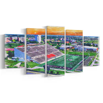 Roy Kidd Painting Stadium Watercolor, Richmond Kentucky Watercolor, Sport Art, Mixed 5 Panel, Canvas Print Wall Art