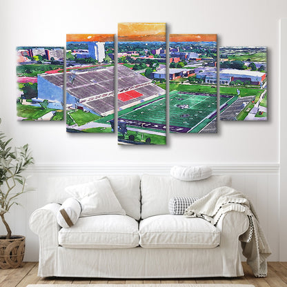 Roy Kidd Painting Stadium Watercolor, Richmond Kentucky Watercolor, Sport Art, Mixed 5 Panel, Canvas Print Wall Art