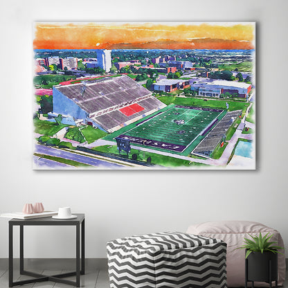 Roy Kidd Painting Stadium Watercolor, Richmond Kentucky Watercolor, Sport Art, Gifts for him, Canvas Print Wall Art