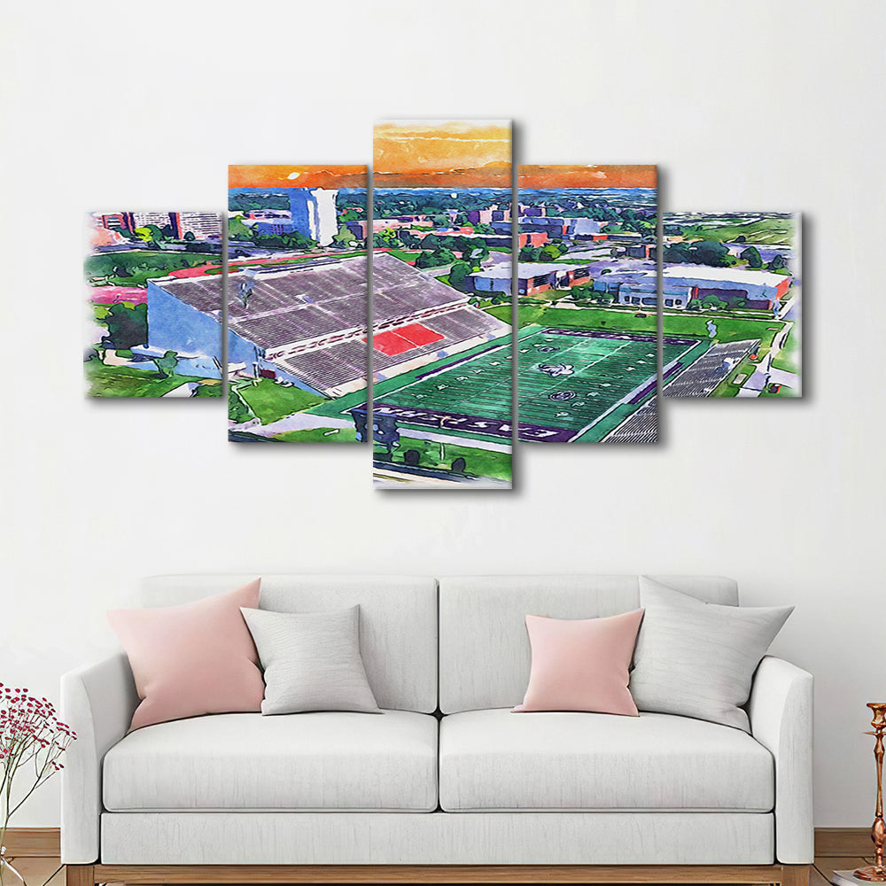 Roy Kidd Painting Stadium Watercolor, Richmond Kentucky Watercolor, Sport Art, Mixed 5 Panel, Canvas Print Wall Art