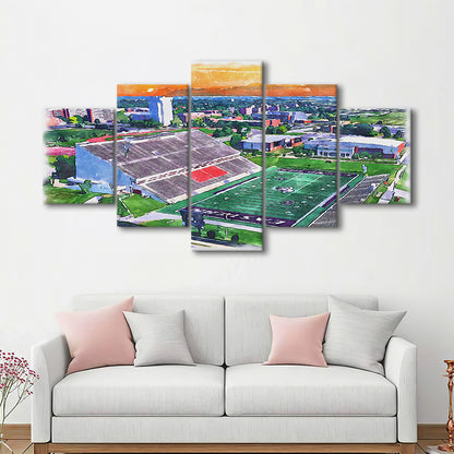 Roy Kidd Painting Stadium Watercolor, Richmond Kentucky Watercolor, Sport Art, Mixed 5 Panel, Canvas Print Wall Art