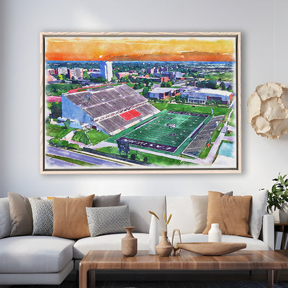 Roy Kidd Painting Stadium Watercolor, Richmond Kentucky Watercolor, Sport Gift Art, Framed Canvas Print Wall Art