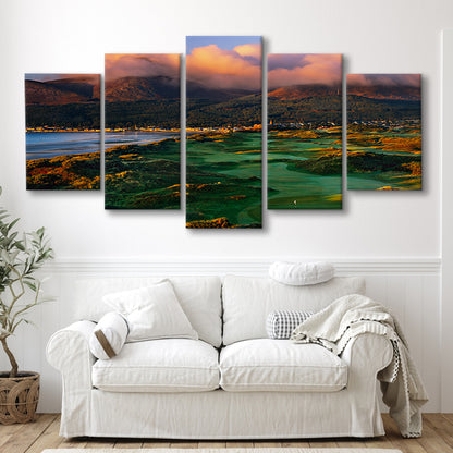 Royal County Down Golf Club Hole 03R A Glorious Morning Newcastle, Golf Art Print, 5 Pieces Mixed Canvas Print Wall Art