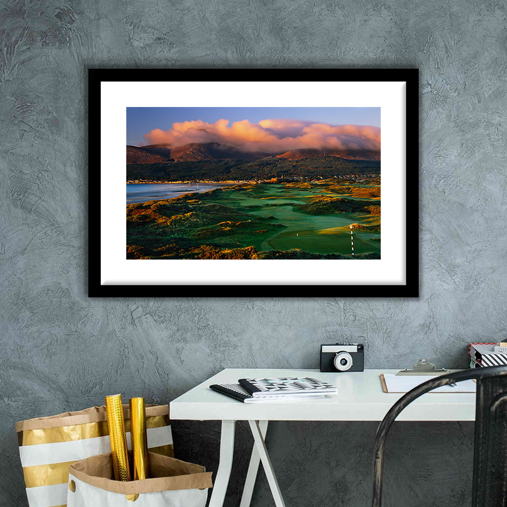 Royal County Down Golf Club Hole 03R A Glorious Morning Newcastle, Goft Art Print, Framed Art Print White Border Wall Decor