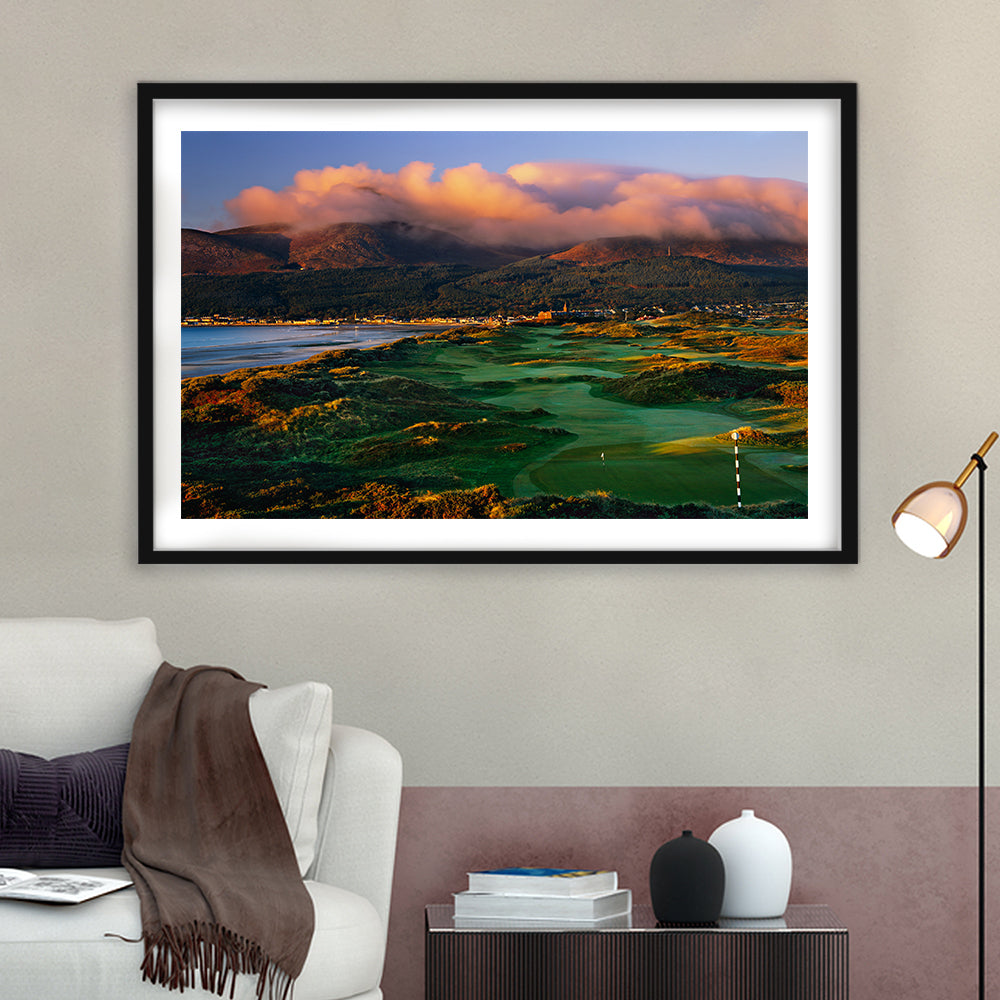 Royal County Down Golf Club Hole 03R A Glorious Morning Newcastle, Goft Art Print, Framed Art Print White Border Wall Decor