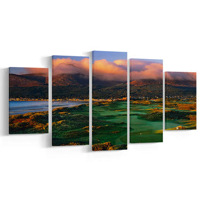 Royal County Down Golf Club Hole 03R A Glorious Morning Newcastle, Golf Art Print, 5 Pieces Mixed Canvas Print Wall Art