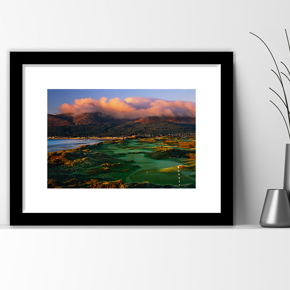 Royal County Down Golf Club Hole 03R A Glorious Morning Newcastle, Goft Art Print, Framed Art Print White Border Wall Decor