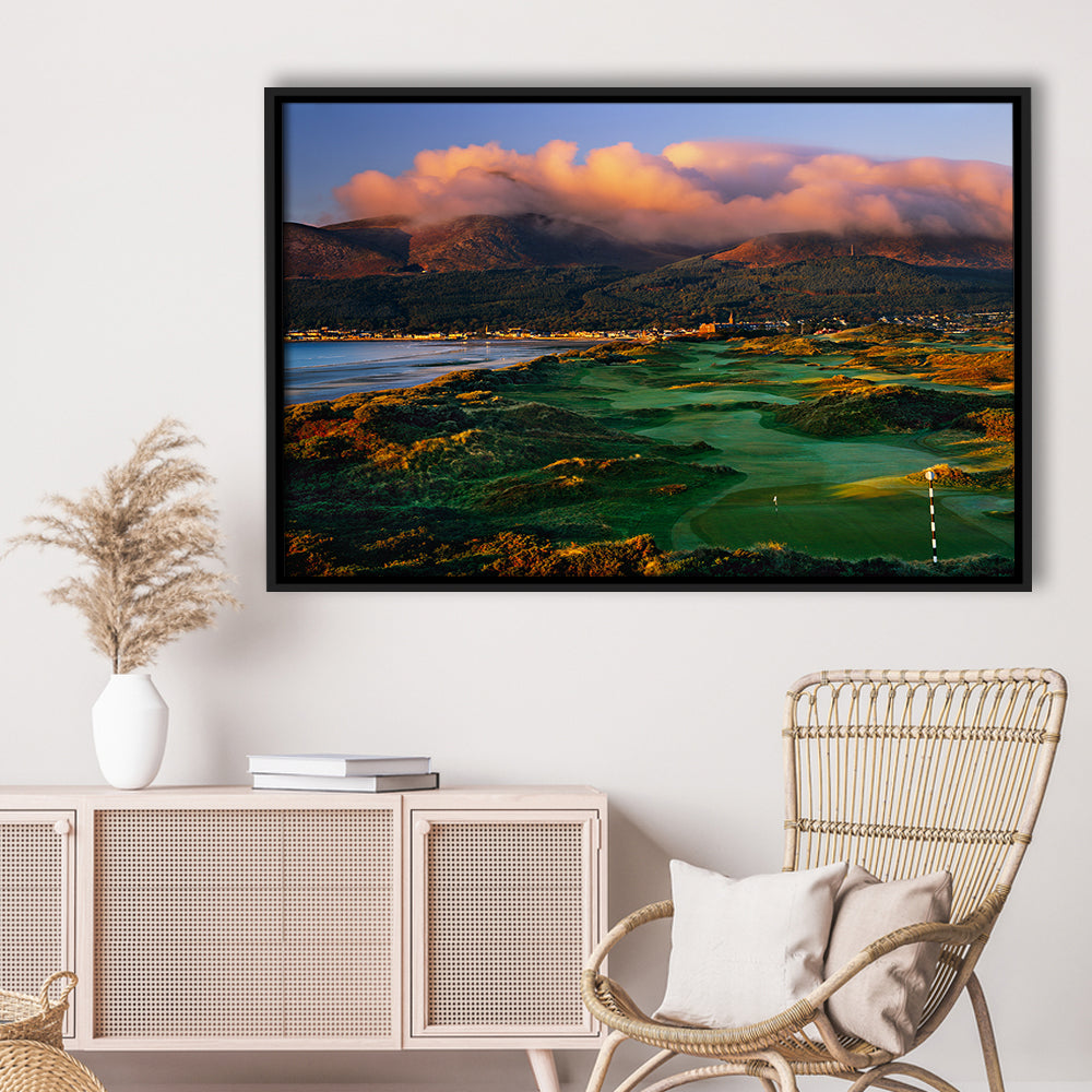 Royal County Down Golf Club Hole 03R A Glorious Morning Newcastle, Floating Framed Canvas Print Wall Art