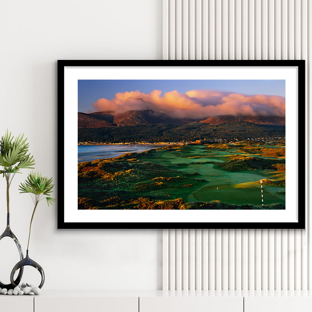 Royal County Down Golf Club Hole 03R A Glorious Morning Newcastle, Goft Art Print, Framed Art Print White Border Wall Decor