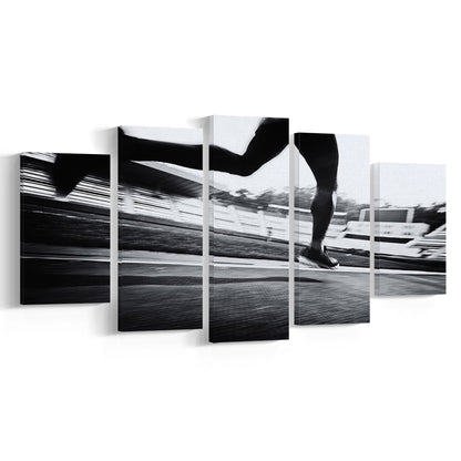 Running Wall Art, Sports Decor Art, Motivational Art, Sports Art Extra Large Canvas, 5 Piece Large Cavas Print Wall Art