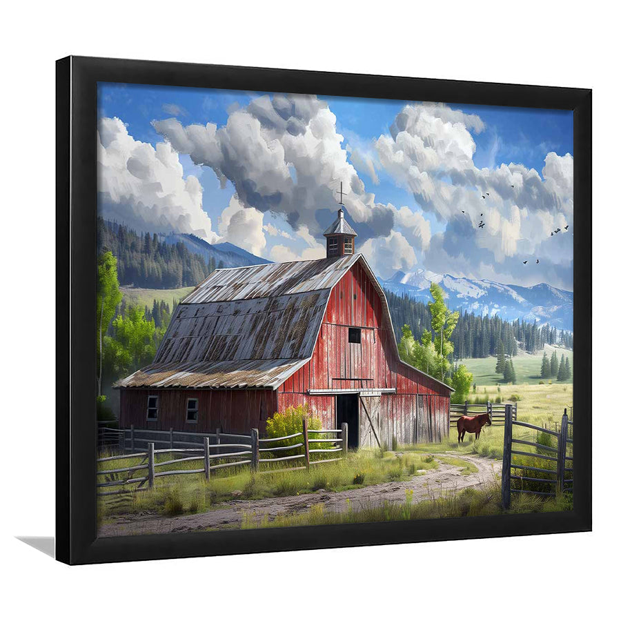 Rustic Farmhouse Art Prints,Reproduction Of Old Barn Painting,Large Farmhouse Wall Art, Framed Art Print, Picture Framed