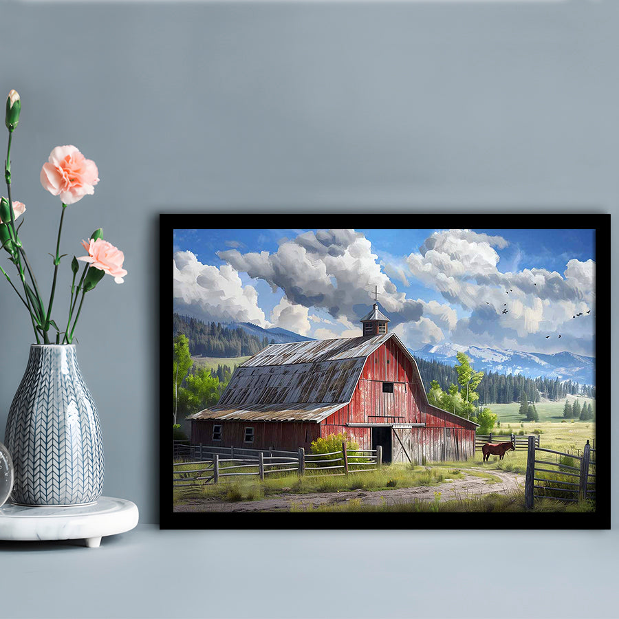 Rustic Farmhouse Art Prints,Reproduction Of Old Barn Painting,Large Farmhouse Wall Art, Framed Art Print, Picture Framed