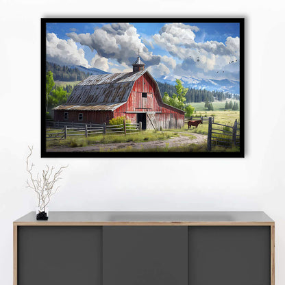 Rustic Farmhouse Art Prints,Reproduction Of Old Barn Painting,Large Farmhouse Wall Art, Framed Art Print, Picture Framed