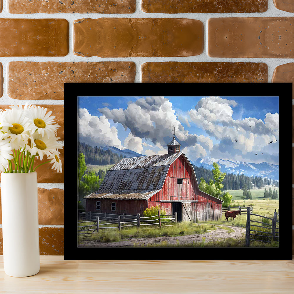Rustic Farmhouse Art Prints,Reproduction Of Old Barn Painting,Large Farmhouse Wall Art, Framed Art Print, Picture Framed