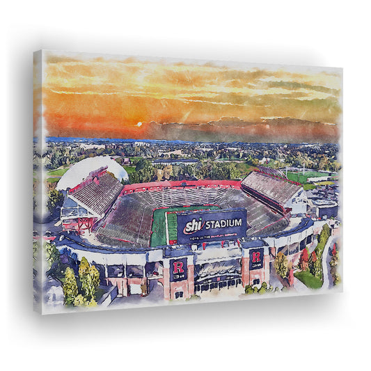 Rutgers Scarlet Knights, SHI Painting Stadium Watercolor, Sport Art, Gifts for him, Canvas Print Wall Art