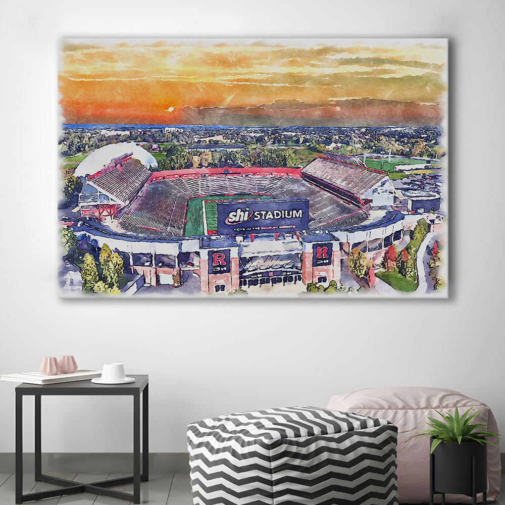 Rutgers Scarlet Knights, SHI Painting Stadium Watercolor, Sport Art, Gifts for him, Canvas Print Wall Art