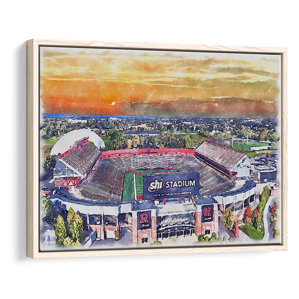 Rutgers Scarlet Knights, SHI Painting Stadium Watercolor, Sport Gift Art, Framed Canvas Print Wall Art