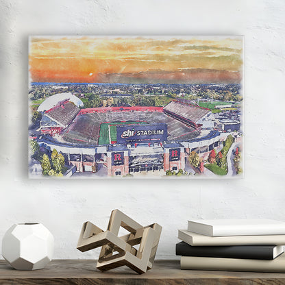 Rutgers Scarlet Knights, SHI Painting Stadium Watercolor, Sport Art, Gifts for him, Canvas Print Wall Art