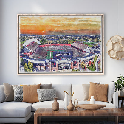 Rutgers Scarlet Knights, SHI Painting Stadium Watercolor, Sport Gift Art, Framed Canvas Print Wall Art