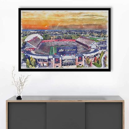 Rutgers Scarlet Knights, SHI Painting Stadium Watercolor, Sport Gift Art, Framed Art Print Wall Decor