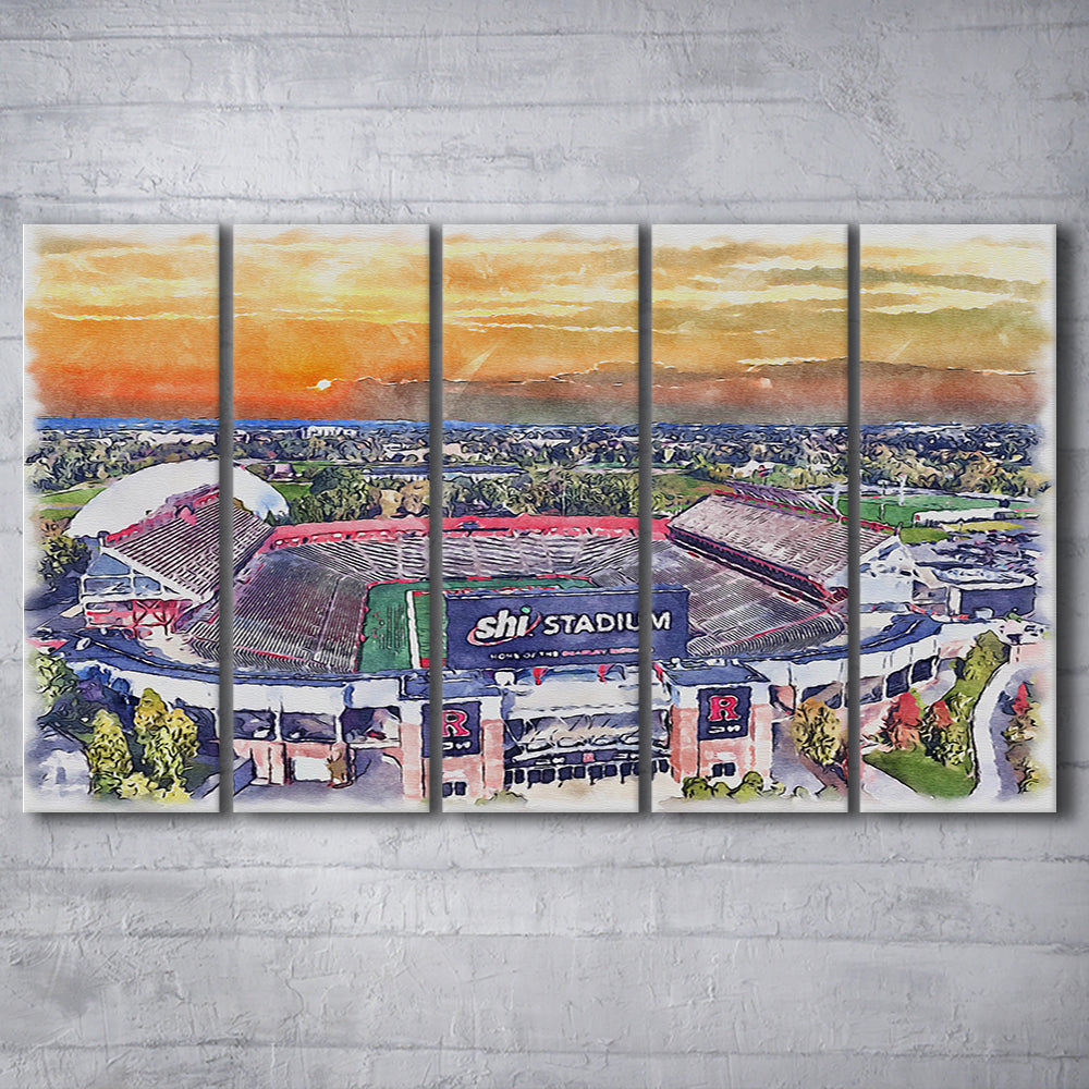 Rutgers Scarlet Knights, SHI Painting Stadium Watercolor, Sport Art, Extra Large Canvas Print Wall Art