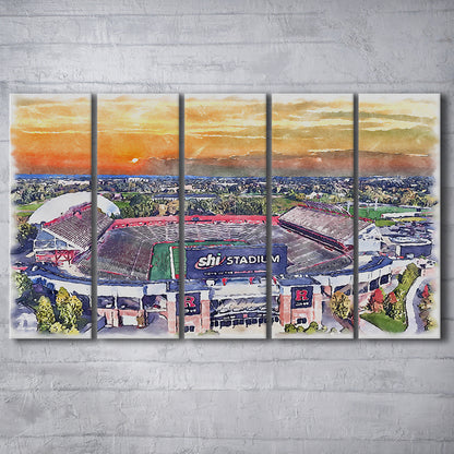Rutgers Scarlet Knights, SHI Painting Stadium Watercolor, Sport Art, Extra Large Canvas Print Wall Art