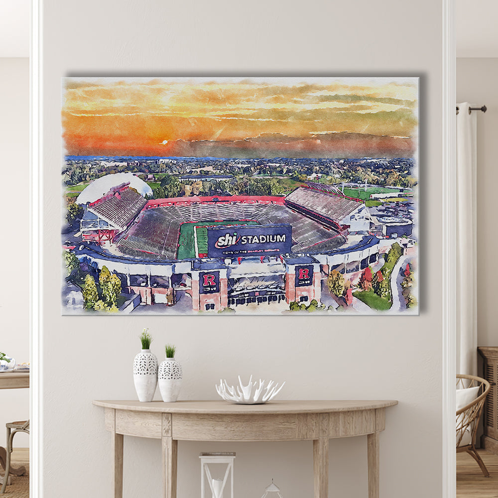 Rutgers Scarlet Knights, SHI Painting Stadium Watercolor, Sport Art, Gifts for him, Canvas Print Wall Art