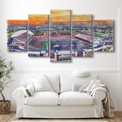Rutgers Scarlet Knights, SHI Painting Stadium Watercolor, Sport Art, Mixed 5 Panel, Canvas Print Wall Art