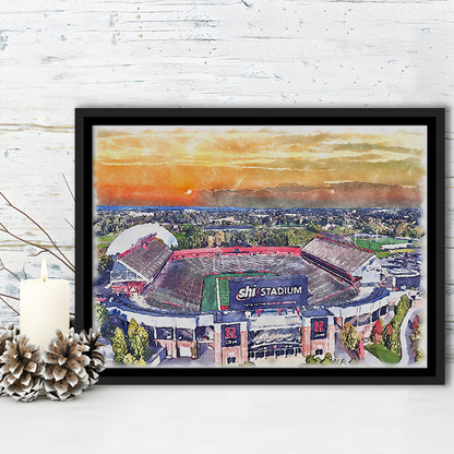 Rutgers Scarlet Knights, SHI Painting Stadium Watercolor, Sport Gift Art, Framed Canvas Print Wall Art
