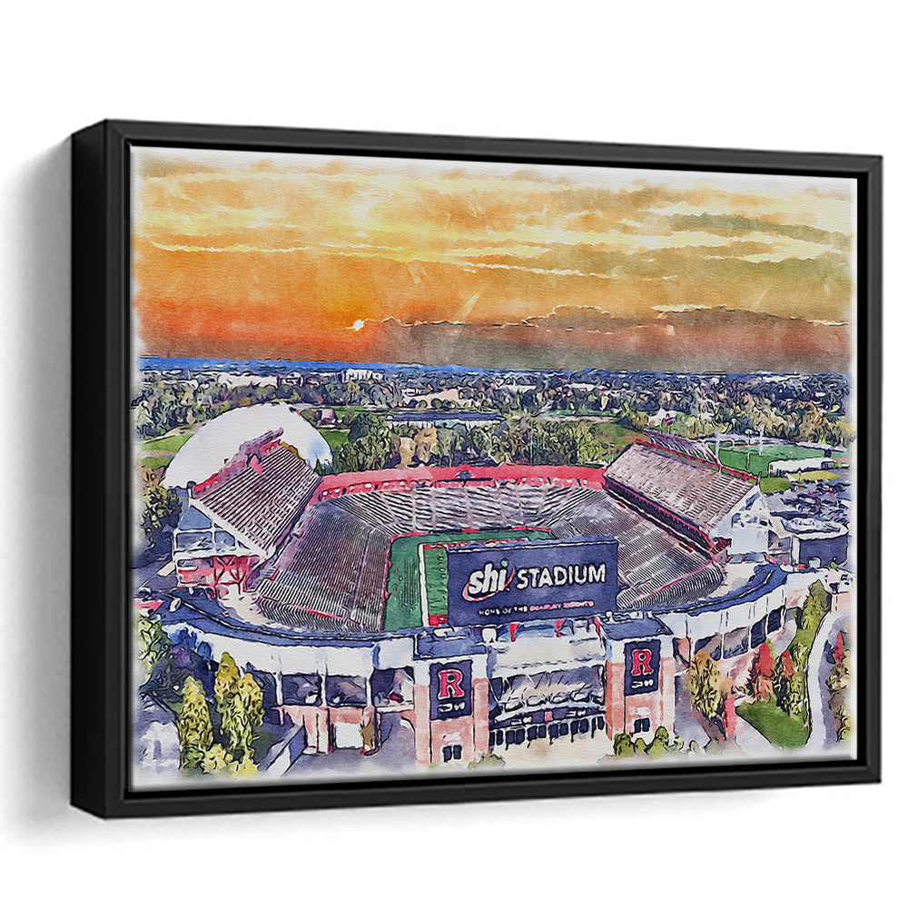 Rutgers Scarlet Knights, SHI Painting Stadium Watercolor, Sport Gift Art, Framed Canvas Print Wall Art