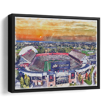 Rutgers Scarlet Knights, SHI Painting Stadium Watercolor, Sport Gift Art, Framed Canvas Print Wall Art