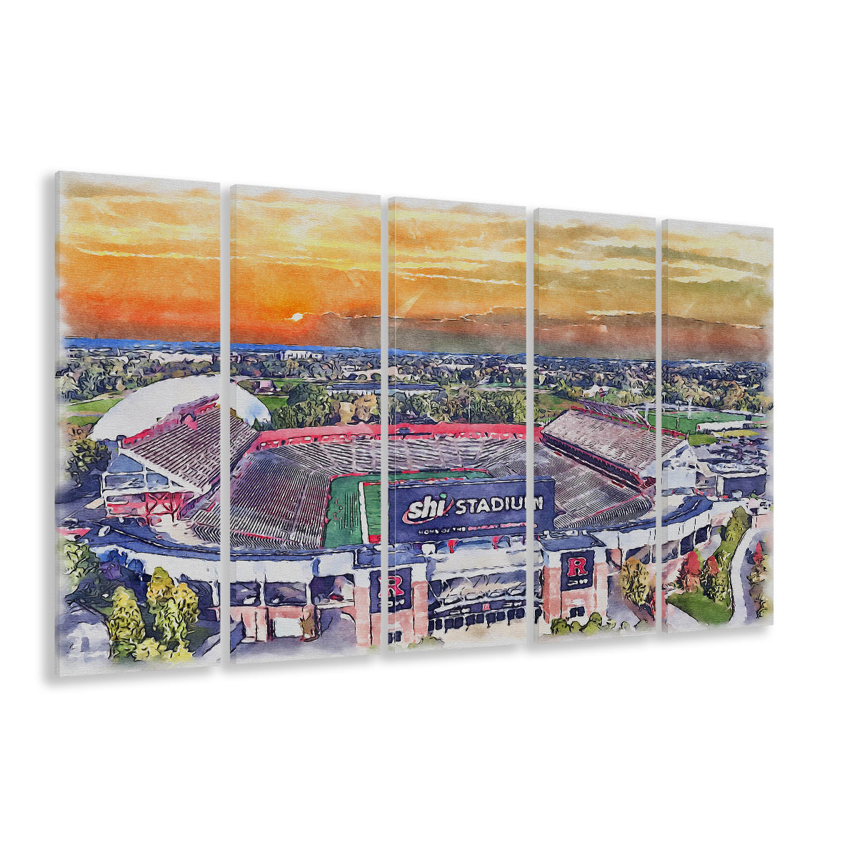 Rutgers Scarlet Knights, SHI Painting Stadium Watercolor, Sport Art, Extra Large Canvas Print Wall Art