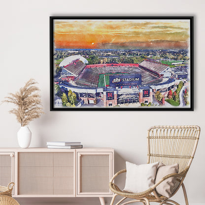 Rutgers Scarlet Knights, SHI Painting Stadium Watercolor, Sport Gift Art, Framed Canvas Print Wall Art