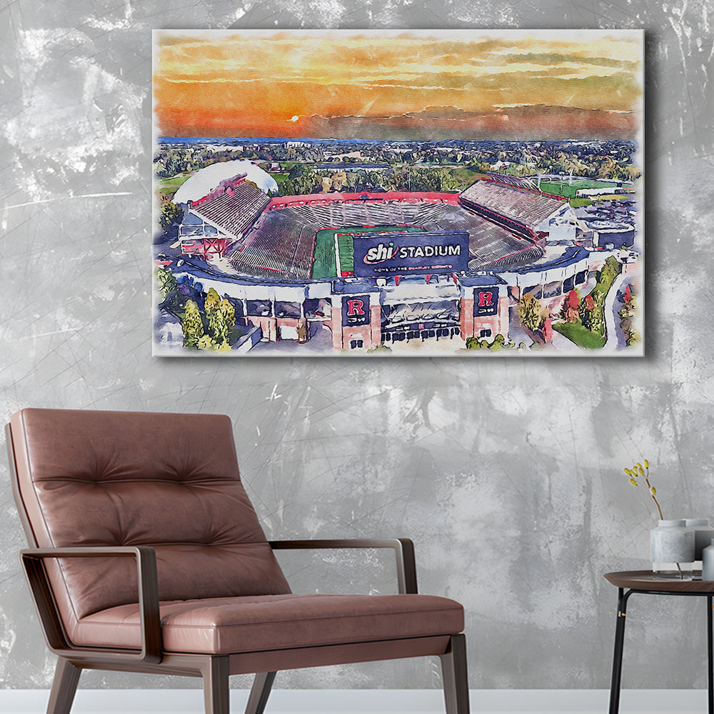 Rutgers Scarlet Knights, SHI Painting Stadium Watercolor, Sport Art, Gifts for him, Canvas Print Wall Art