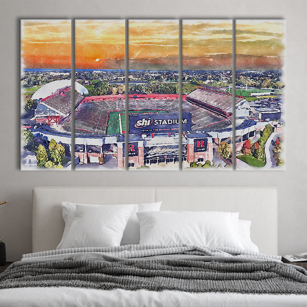 Rutgers Scarlet Knights, SHI Painting Stadium Watercolor, Sport Art, Extra Large Canvas Print Wall Art