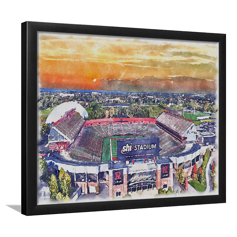 Rutgers Scarlet Knights, SHI Painting Stadium Watercolor, Sport Gift Art, Framed Art Print Wall Decor