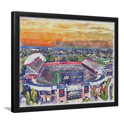 Rutgers Scarlet Knights, SHI Painting Stadium Watercolor, Sport Gift Art, Framed Art Print Wall Decor