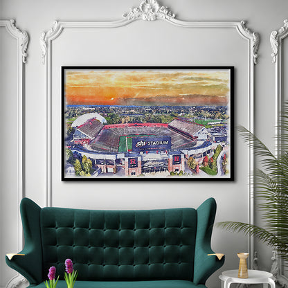 Rutgers Scarlet Knights, SHI Painting Stadium Watercolor, Sport Gift Art, Framed Art Print Wall Decor