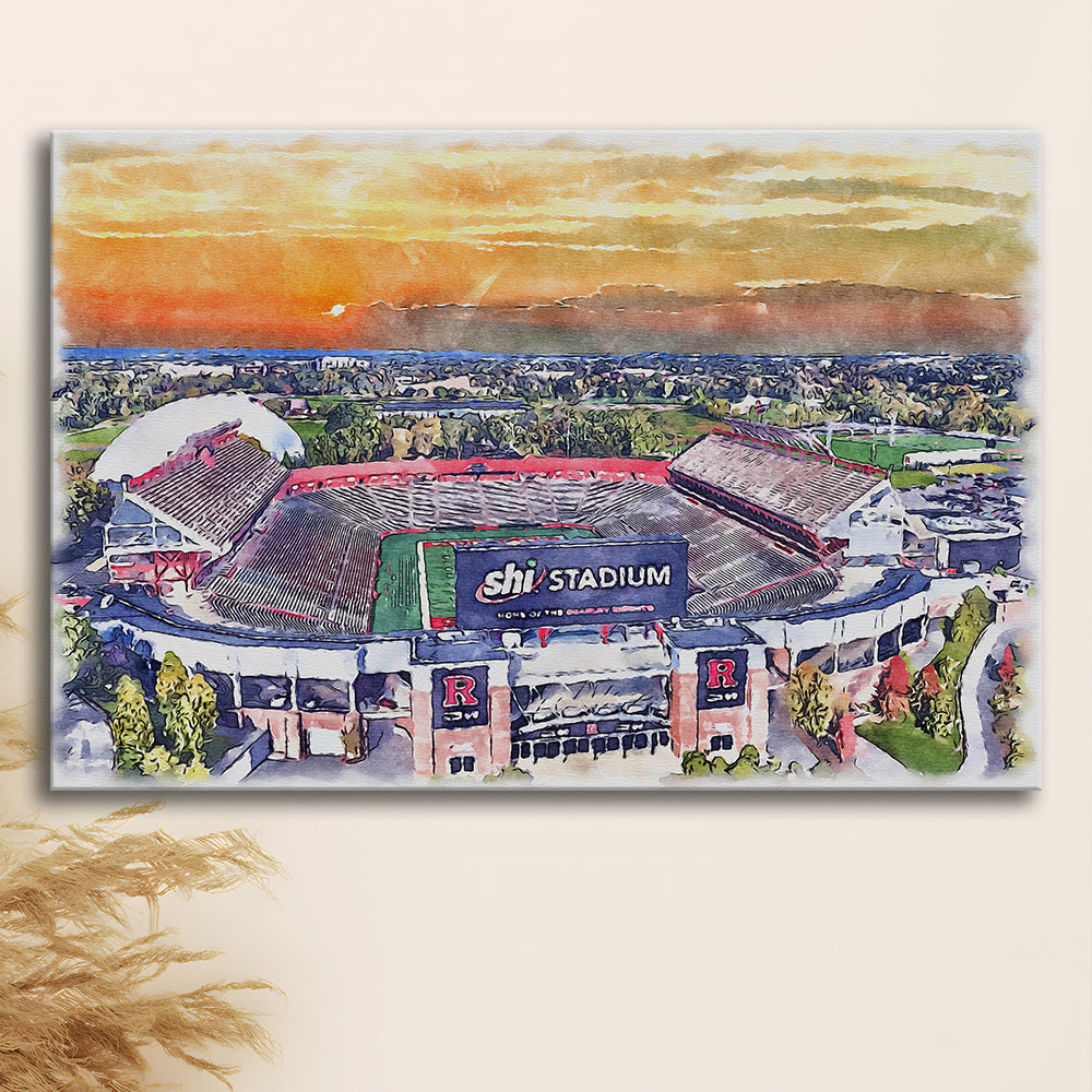 Rutgers Scarlet Knights, SHI Painting Stadium Watercolor, Sport Art, Gifts for him, Canvas Print Wall Art