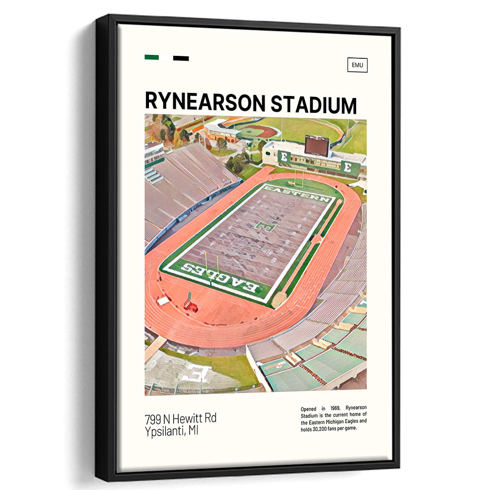 Rynearson Stadium Print, Eastern Michigan Eagles Stadium Canvas Art, Man Cave Gift, Floating Framed Canvas Print Wall Art