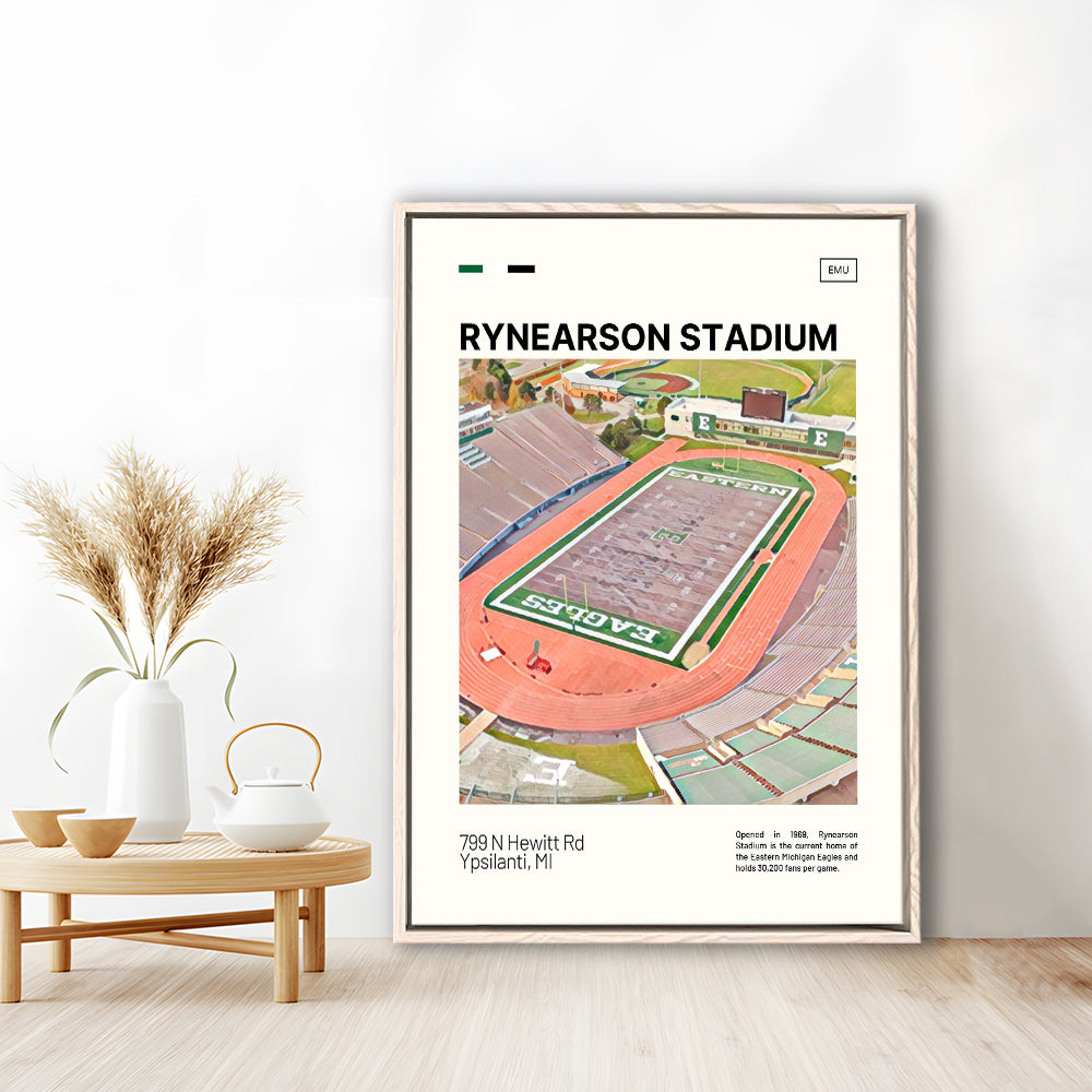 Rynearson Stadium Print, Eastern Michigan Eagles Stadium Canvas Art, Man Cave Gift, Floating Framed Canvas Print Wall Art