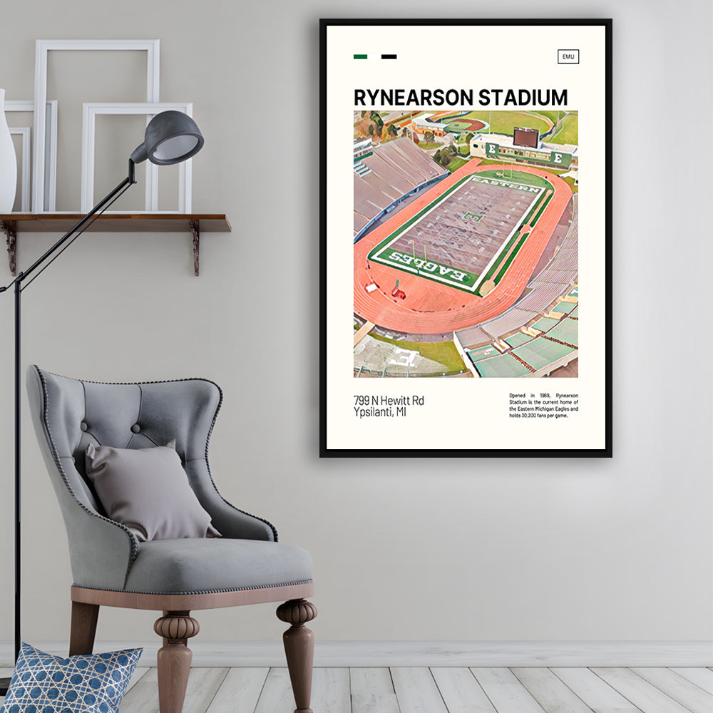Rynearson Stadium Print, Eastern Michigan Eagles Stadium Canvas Art, Man Cave Gift, Floating Framed Canvas Print Wall Art