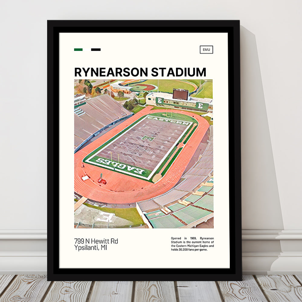 Rynearson Stadium Print, Eastern Michigan Eagles Stadium Canvas Art, Man Cave Gift, Floating Framed Canvas Print Wall Art