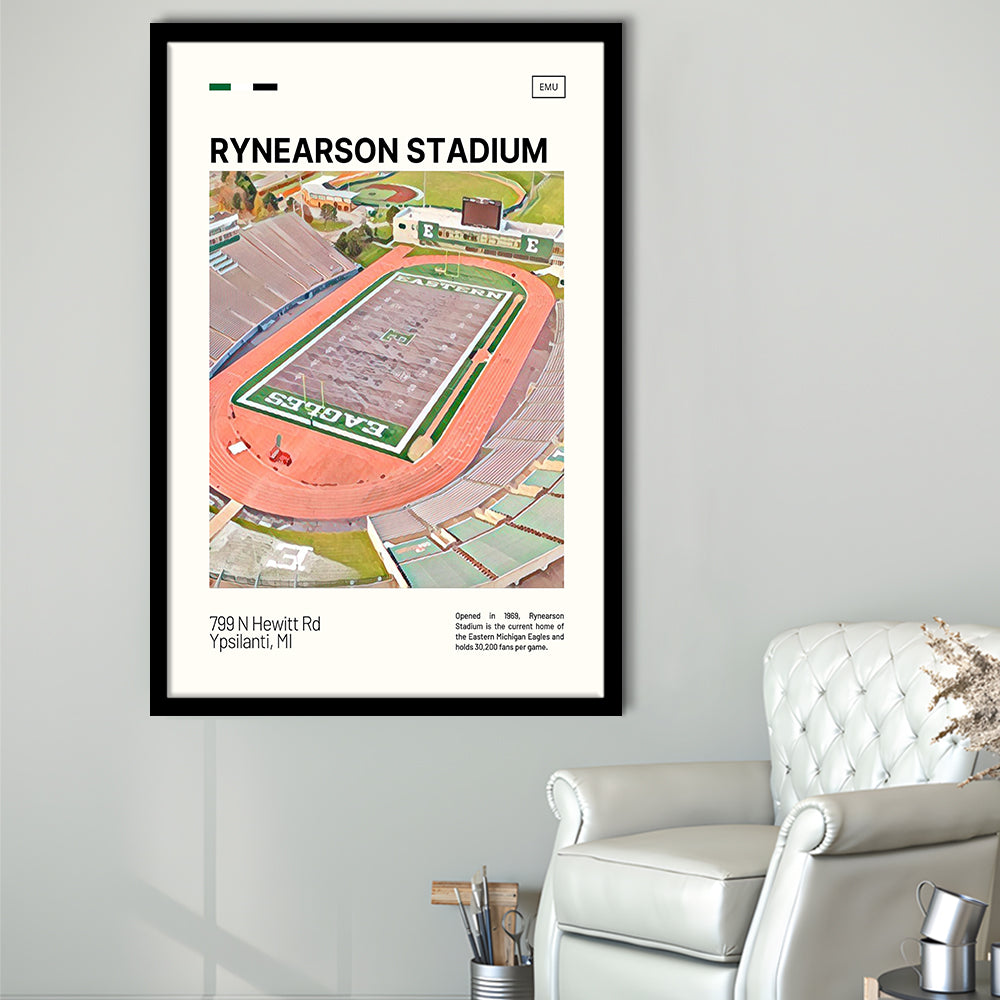 Rynearson Stadium Print, Eastern Michigan Eagles Stadium Art, Gifts for him, Sport Art, Framed Art Print Wall Decor