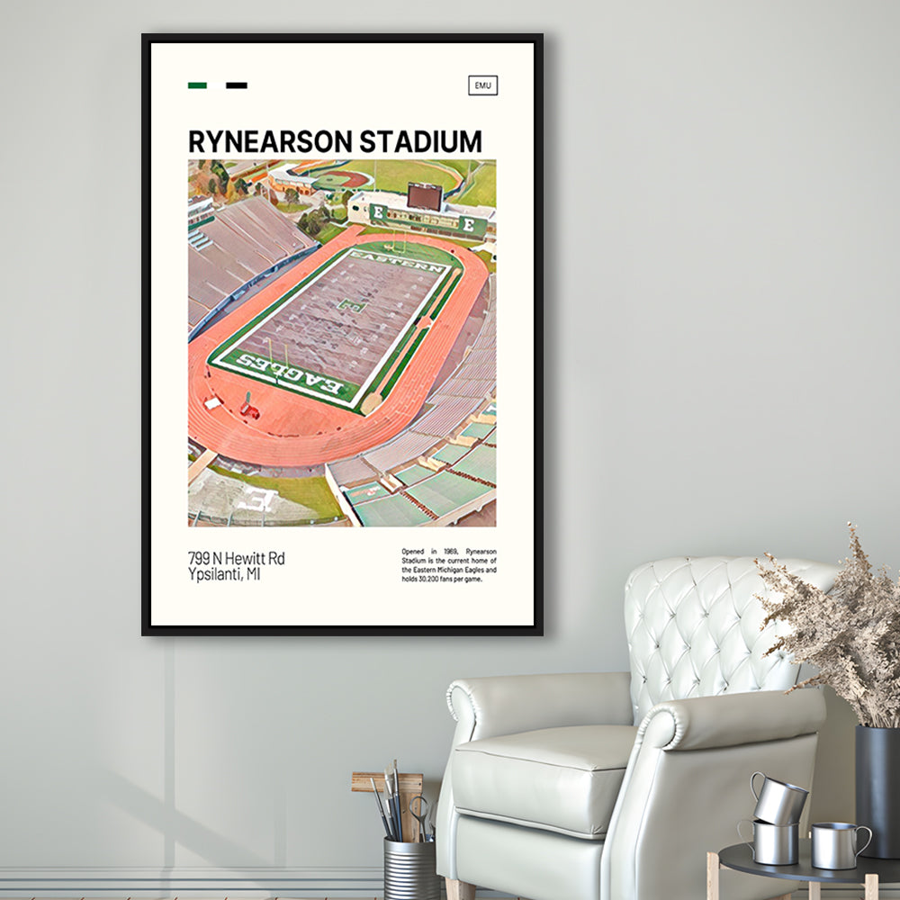 Rynearson Stadium Print, Eastern Michigan Eagles Stadium Canvas Art, Man Cave Gift, Floating Framed Canvas Print Wall Art