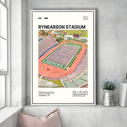 Rynearson Stadium Print, Eastern Michigan Eagles Stadium Canvas Art, Man Cave Gift, Floating Framed Canvas Print Wall Art