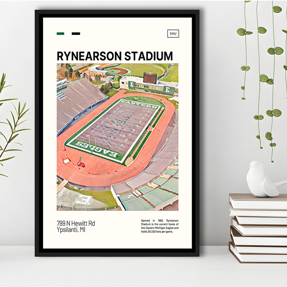 Rynearson Stadium Print, Eastern Michigan Eagles Stadium Canvas Art, Man Cave Gift, Floating Framed Canvas Print Wall Art