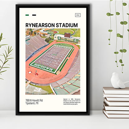 Rynearson Stadium Print, Eastern Michigan Eagles Stadium Canvas Art, Man Cave Gift, Floating Framed Canvas Print Wall Art